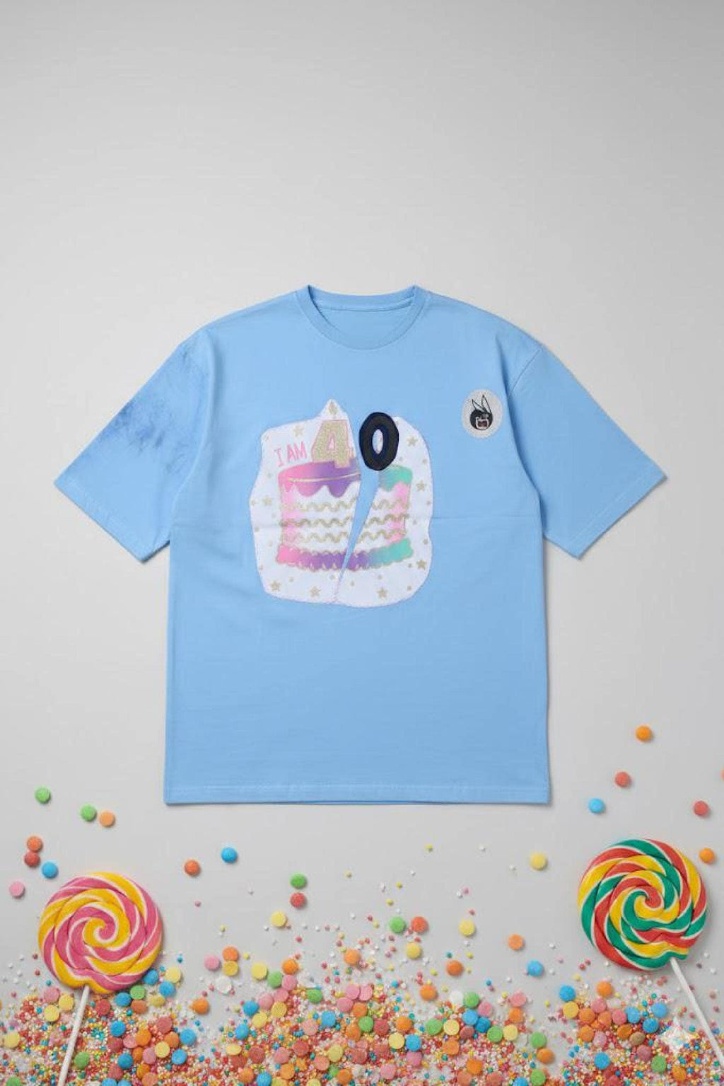 Handmade Art Shirt Cotton T-Shirt, Recycled Patchwork, Sky Mist Blue, Unisex Fit
