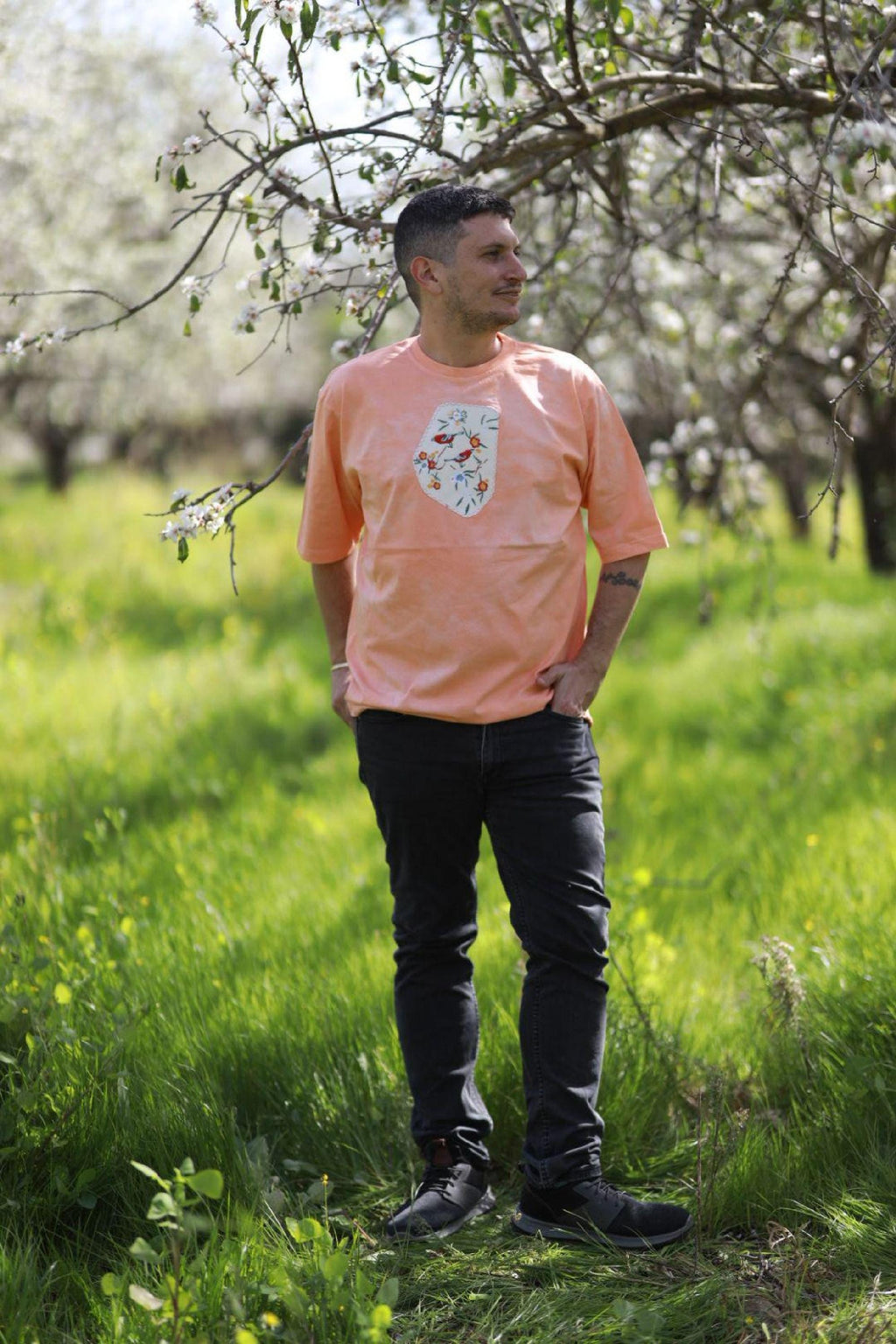 Hand dyed tshirt Oversized Unisex Tee, Hand-Dyed Cotton, Upcycled Vintage Patches, Wearable Art