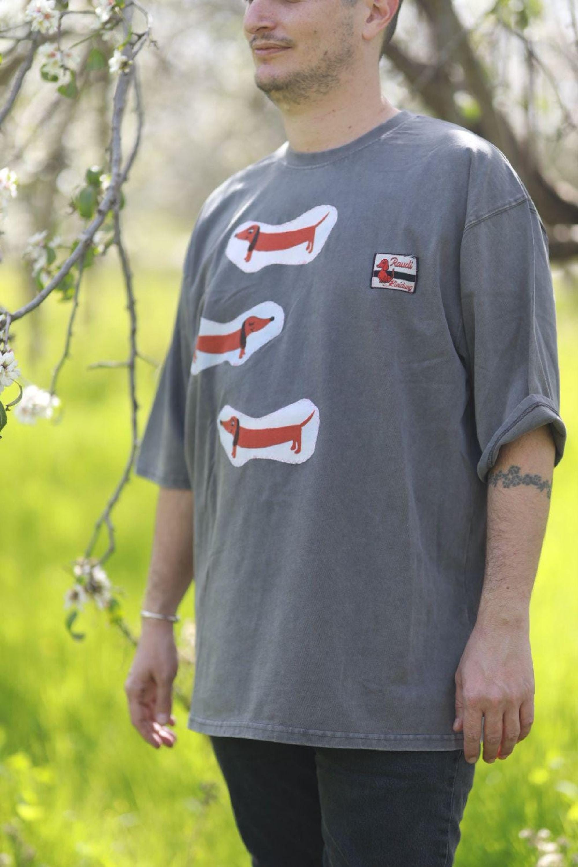 Oversized art tee Unisex T-Shirt, Dark Gray Cotton Collage Art Shirt