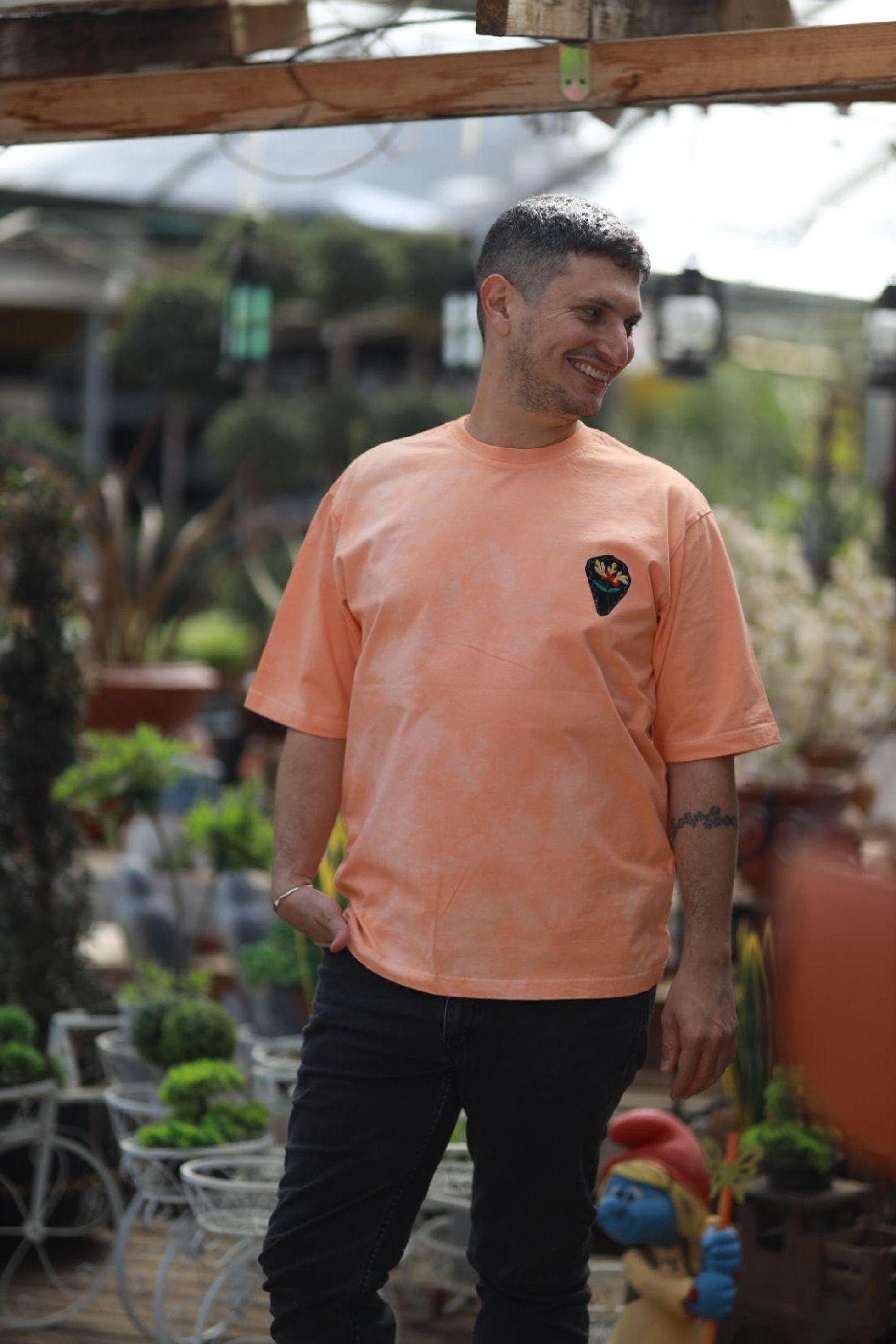 Oversized art tee, Unisex T-Shirt, Upcycled Vintage Patches, Hand-Dyed Cotton, Eco Fashion