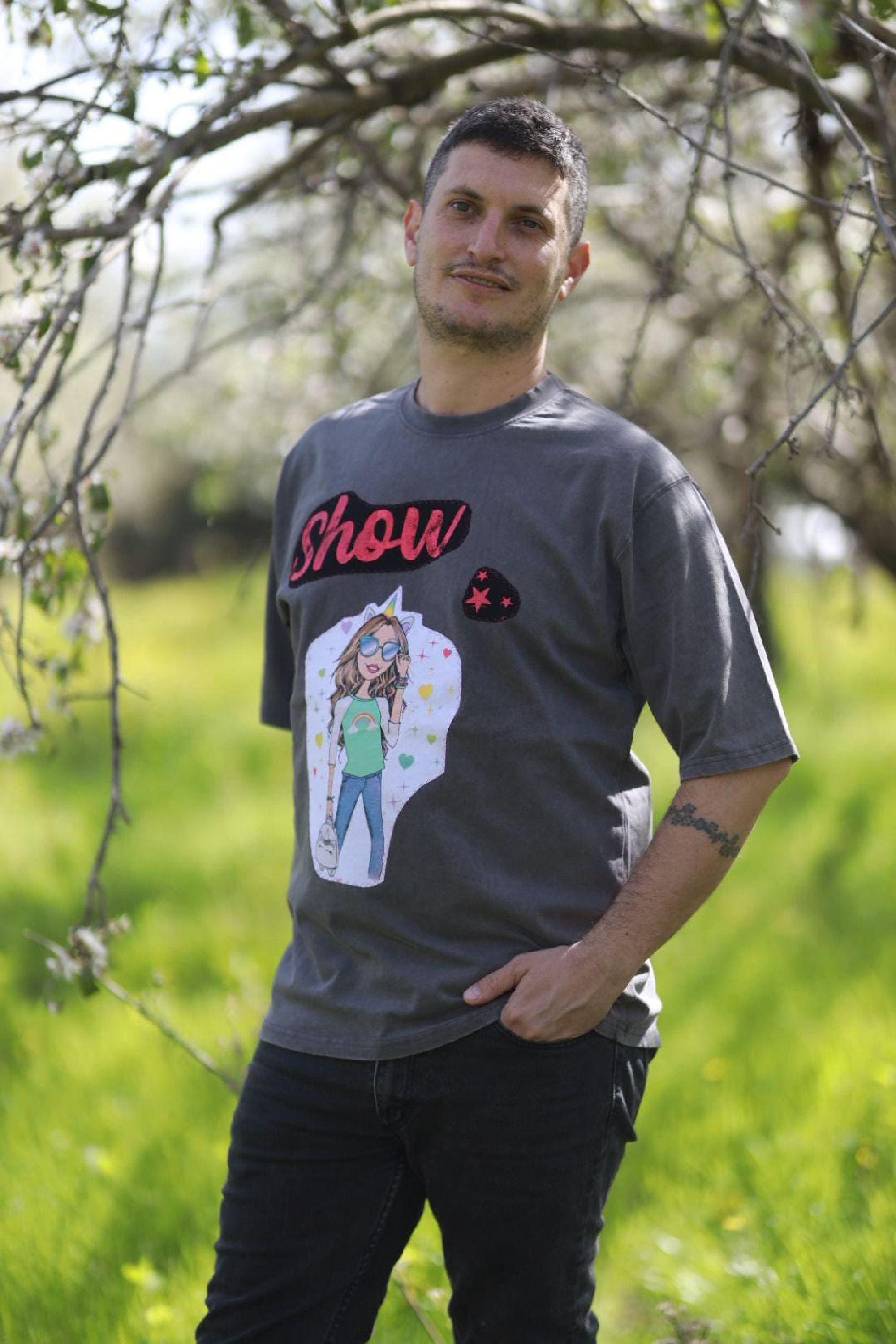 Oversized Art Shirt, Dark Stone-Washed Cotton, Recycled Vintage Patches, Unisex Wearable Art