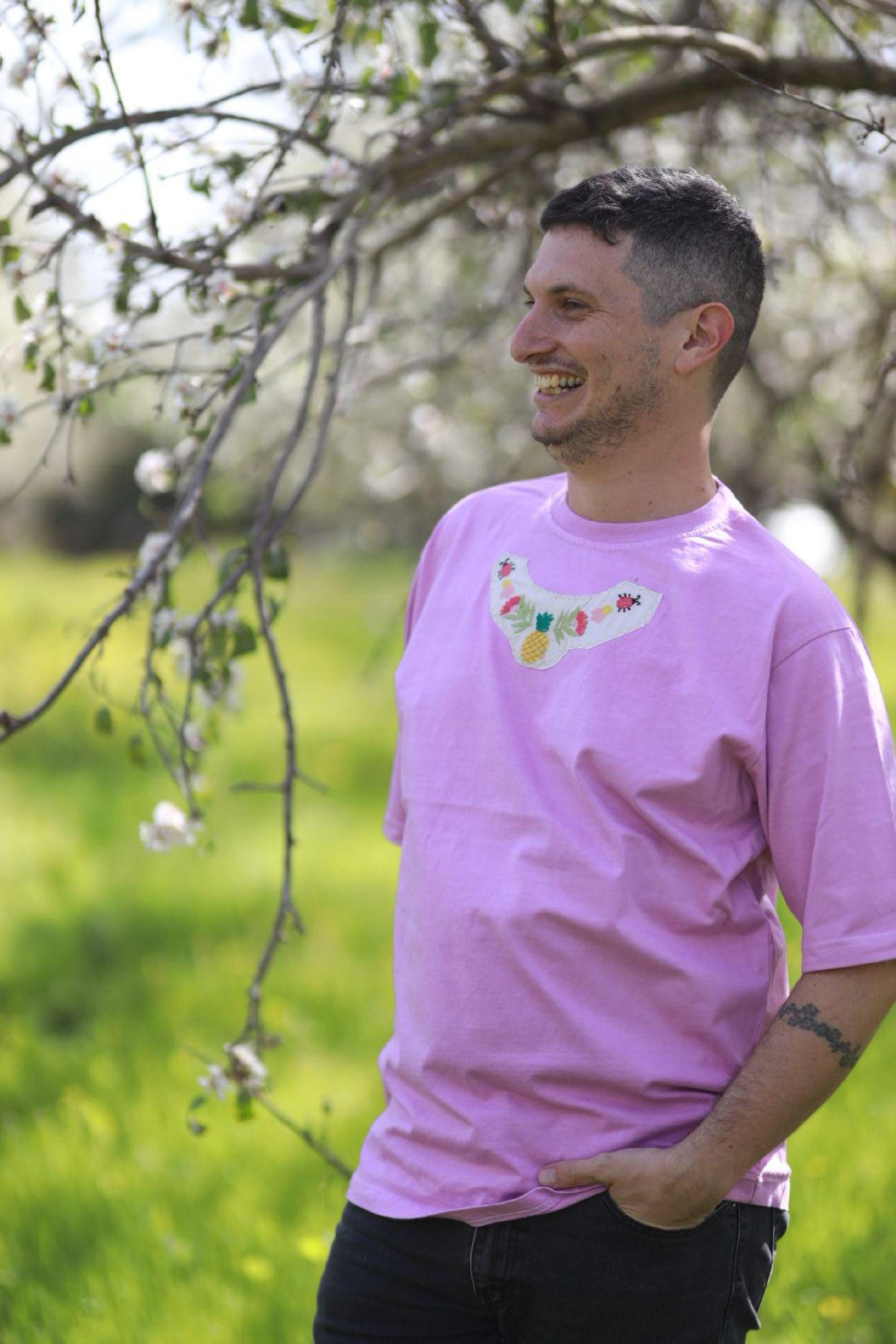 Upcycled Fashion Patchwork Cotton Tee, Oversized Unisex Coral Pink Shirt
