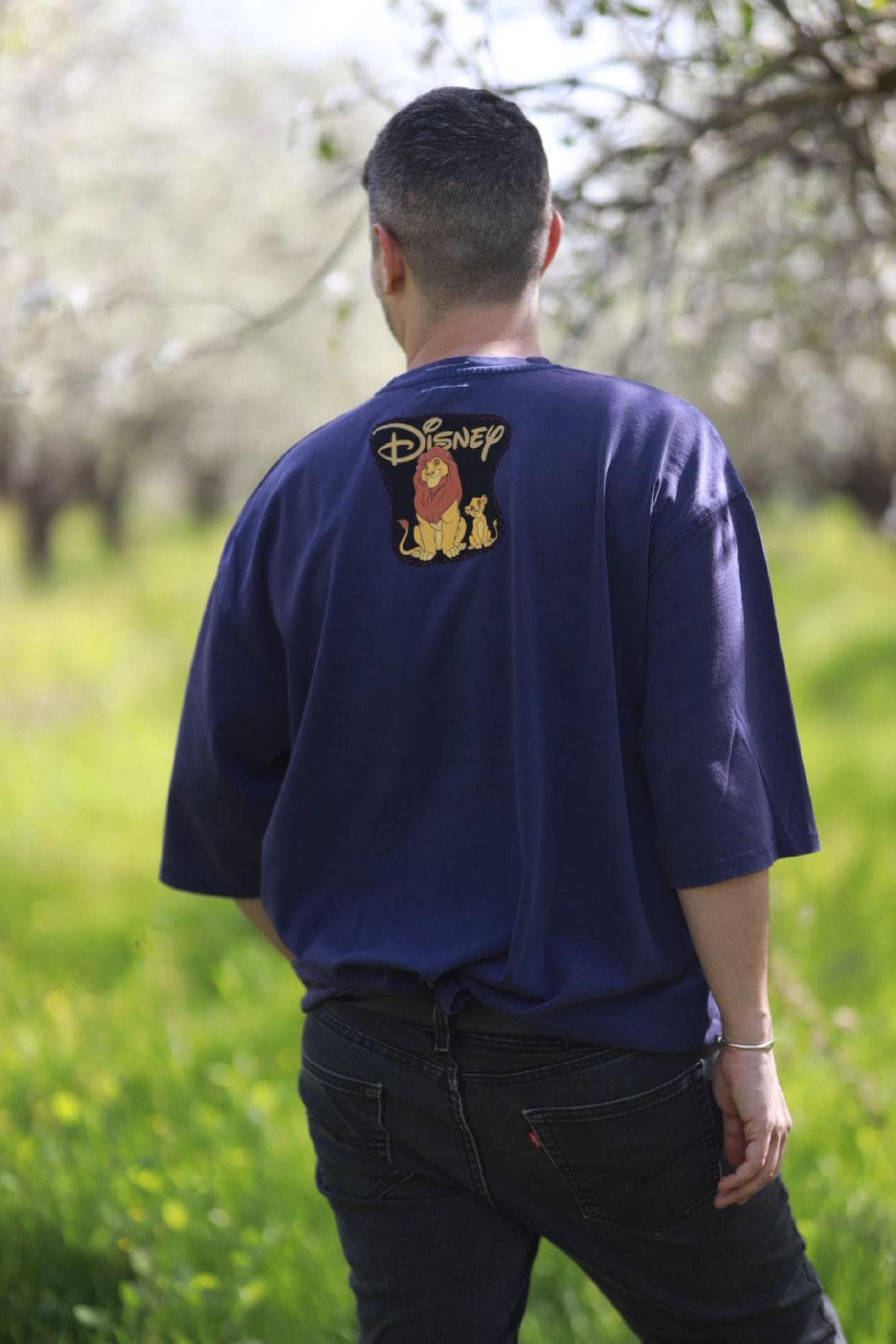 Oversized Unisex tee, Stone-Washed Dark Purple shirt, Repurposed Vintage Patches