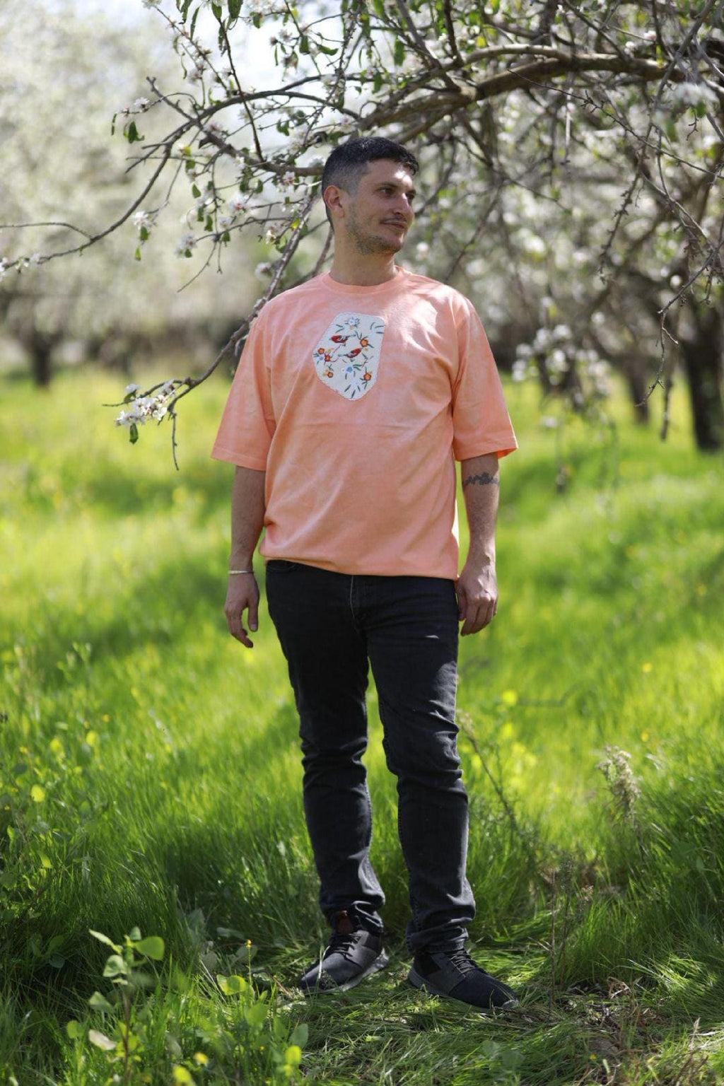 Hand dyed tshirt Oversized Unisex Tee, Hand-Dyed Cotton, Upcycled Vintage Patches, Wearable Art