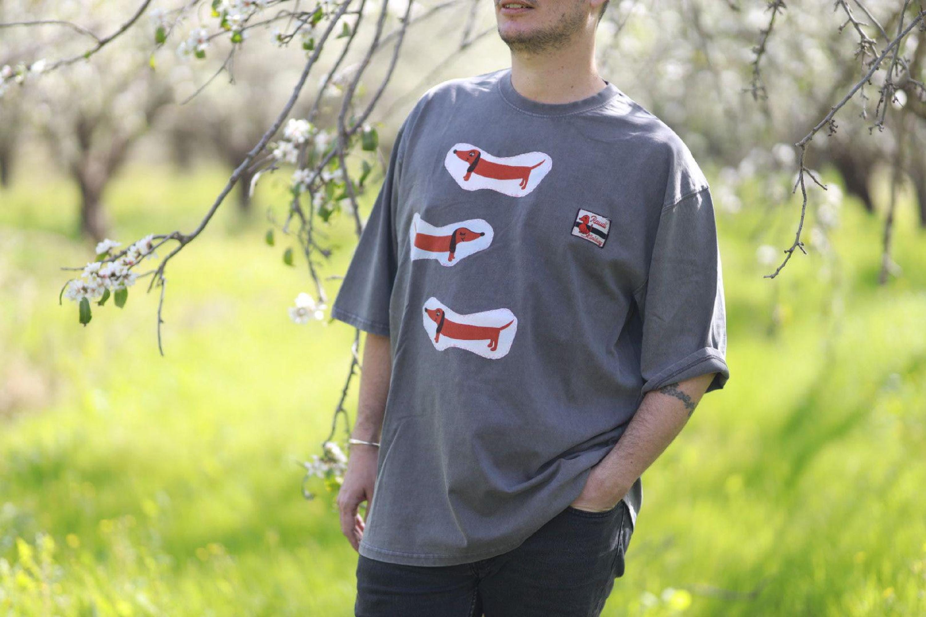 Oversized art tee Unisex T-Shirt, Dark Gray Cotton Collage Art Shirt