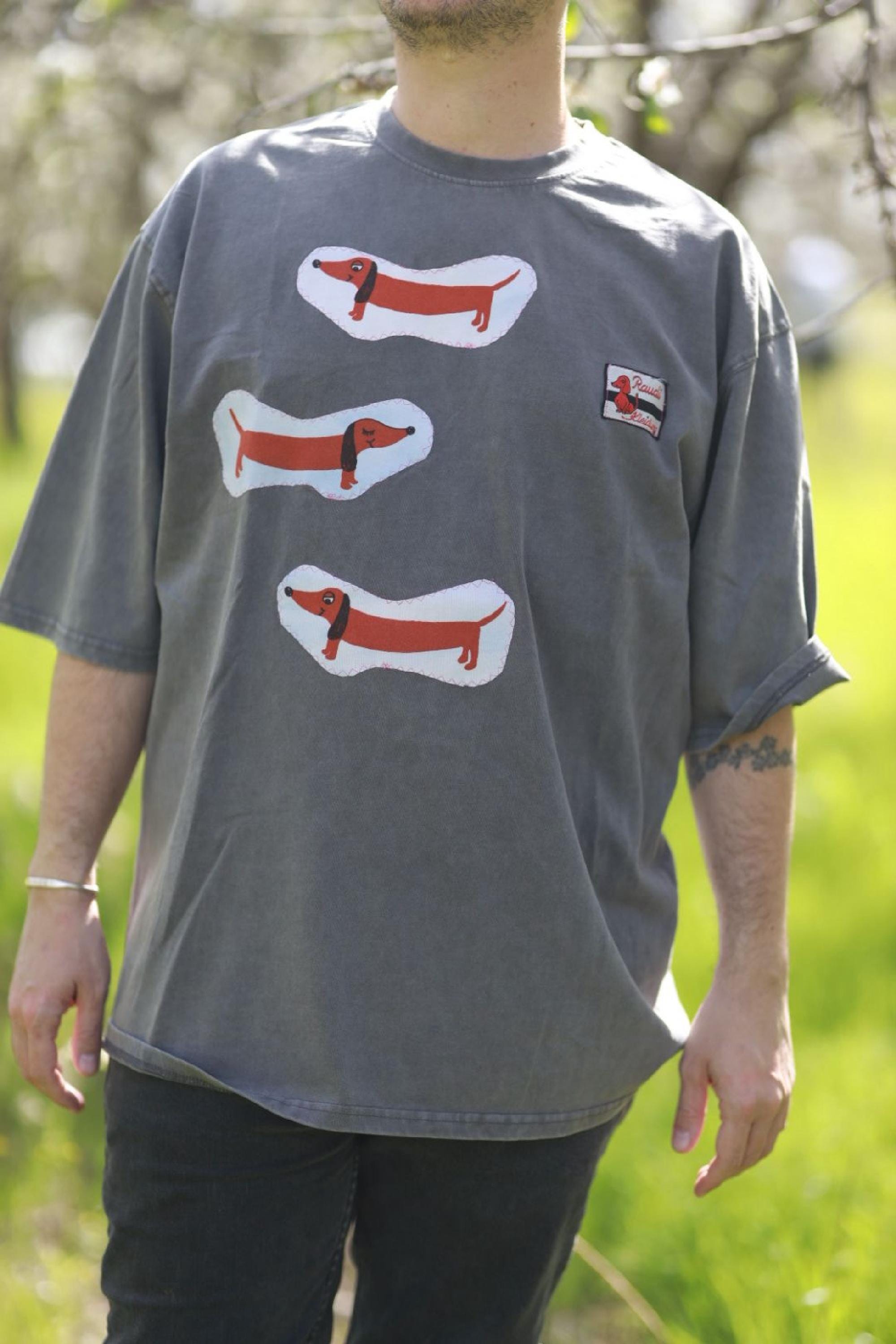 Oversized art tee Unisex T-Shirt, Dark Gray Cotton Collage Art Shirt