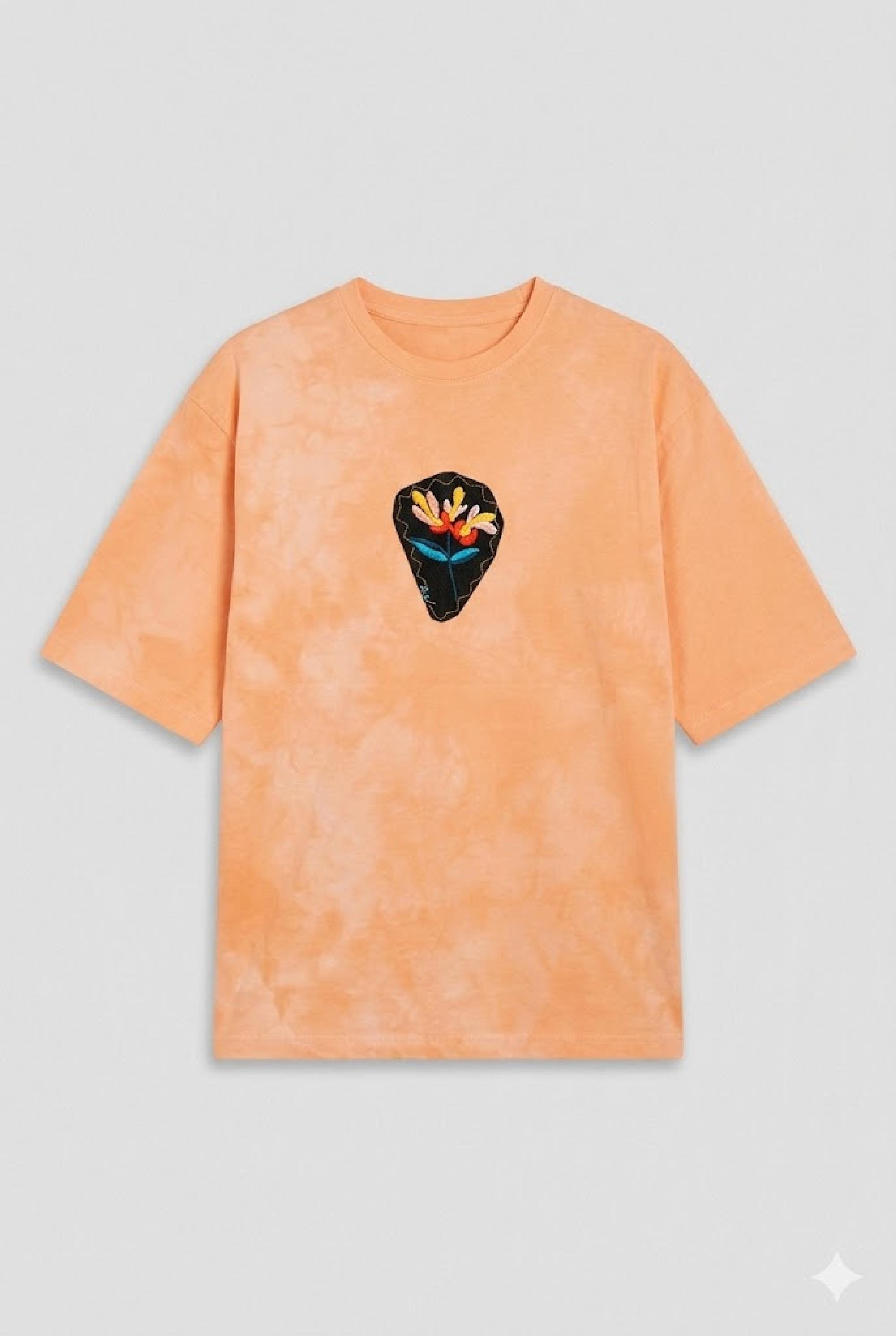 Oversized art tee, Unisex T-Shirt, Upcycled Vintage Patches, Hand-Dyed Cotton, Eco Fashion