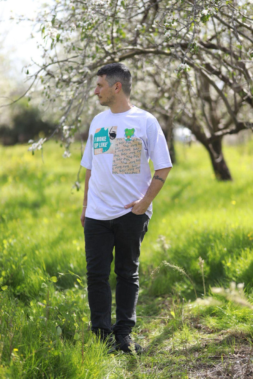 One of a kind tee, Oversized Unisex Shirt, Hand-Dyed Lilac, Upcycled Patch Details, Wearable Art