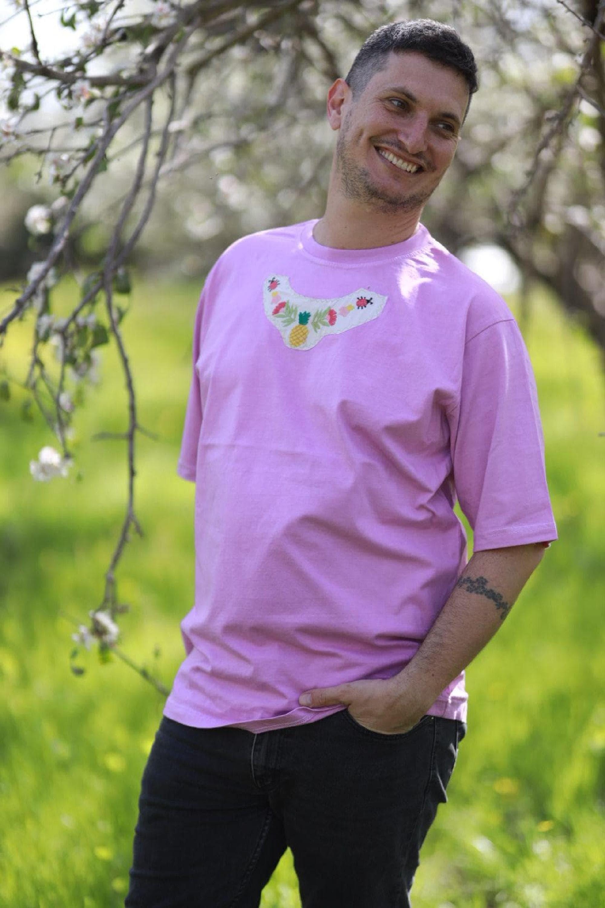 Upcycled Fashion Patchwork Cotton Tee, Oversized Unisex Coral Pink Shirt