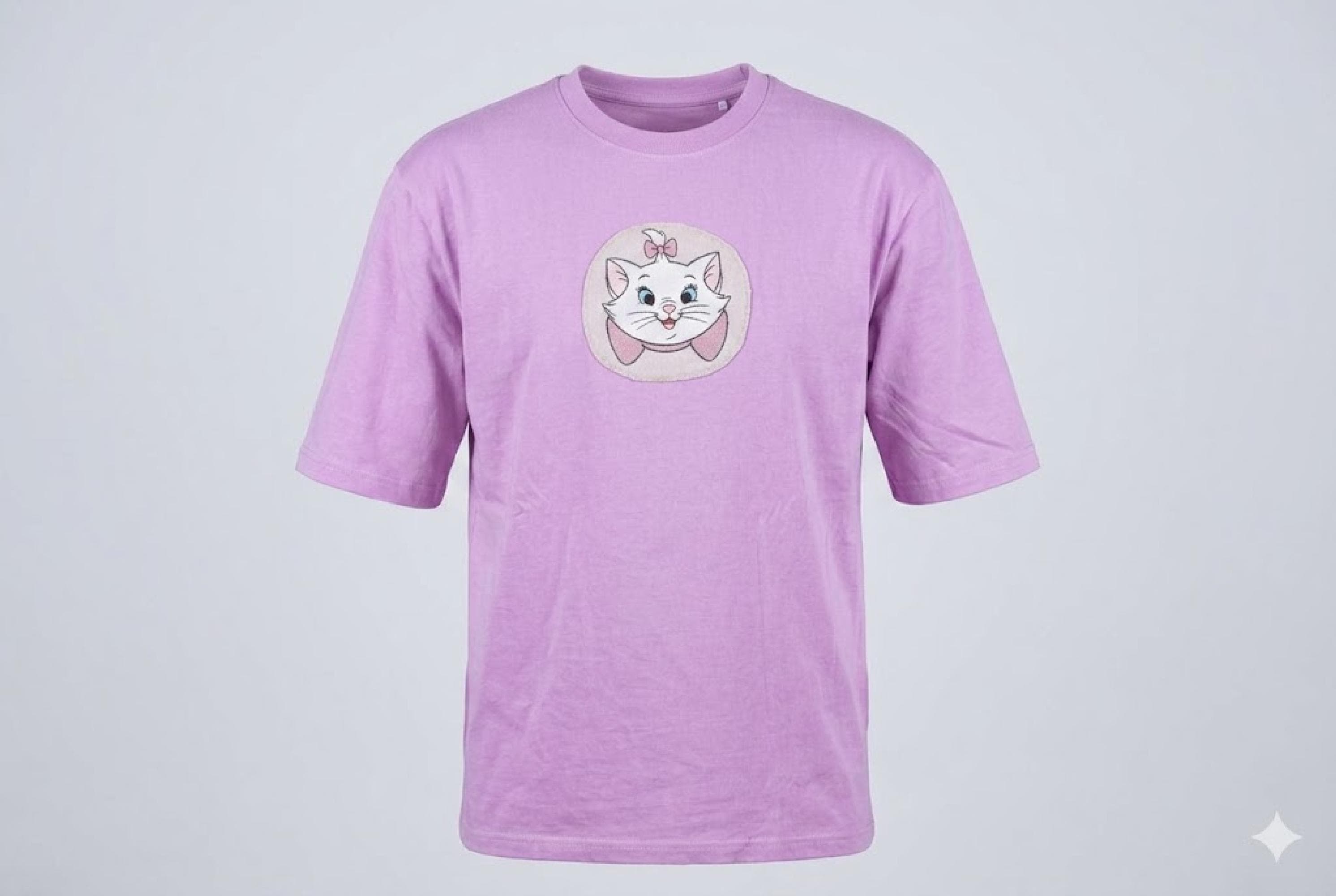 Oversized cat tee, Hand-Dyed Pink Cat Graphic T-Shirt, Upcycled Vintage Patches, Unisex Cotton