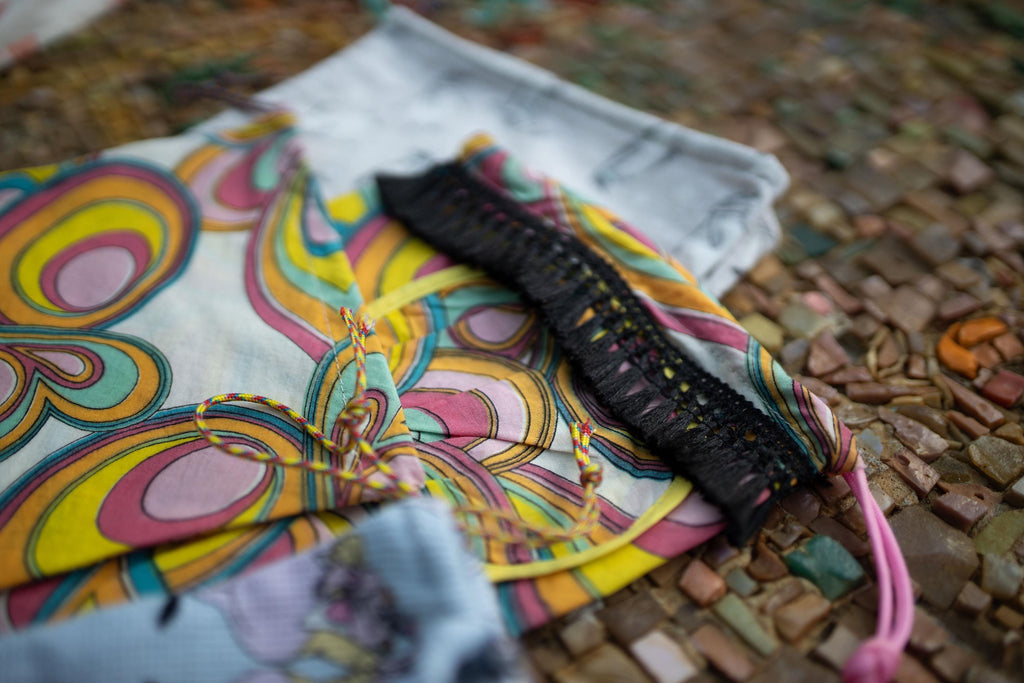 Mixed Print Pouches, Set of 5 Upcycled Fabric Drawstring Pouches, Zero Waste Gift Bags